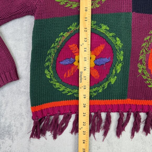 ESPRIT Sweater Womens Medium M Burgundy Red Floral Knit Color Block Tassel Fall - Picture 6 of 12